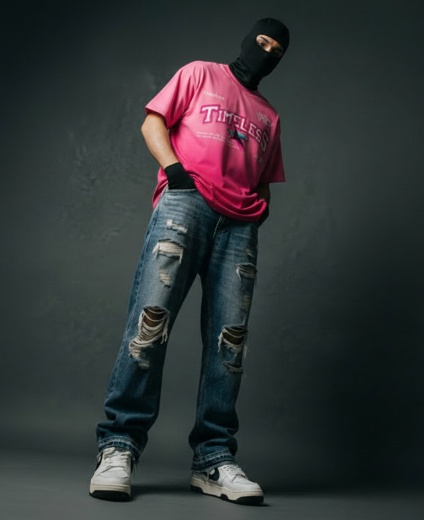 Timeless Pink Sunfade Ombré Wash Boxy Fit T-shirt