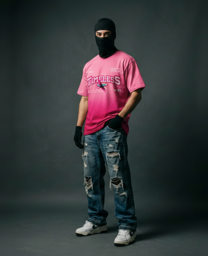 Timeless Pink Sunfade Ombré Wash Boxy Fit T-shirt