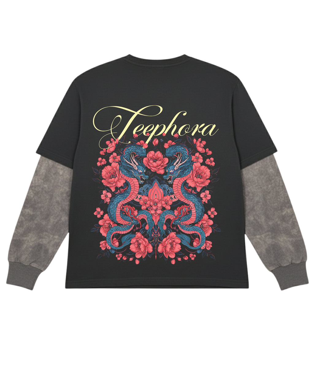 Black With Acidwash Sleeve Oversized Tee Back Design