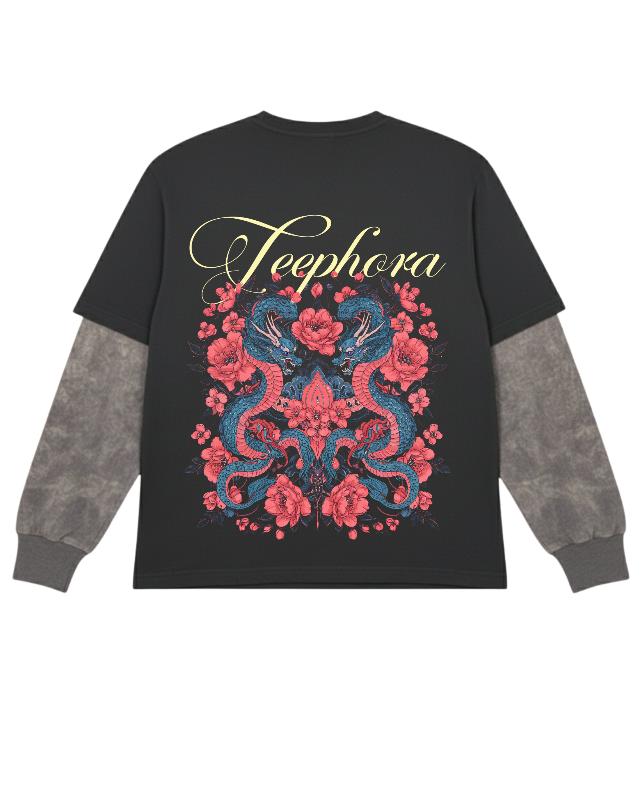 Black With Acidwash Sleeve Oversized Tee Back Design