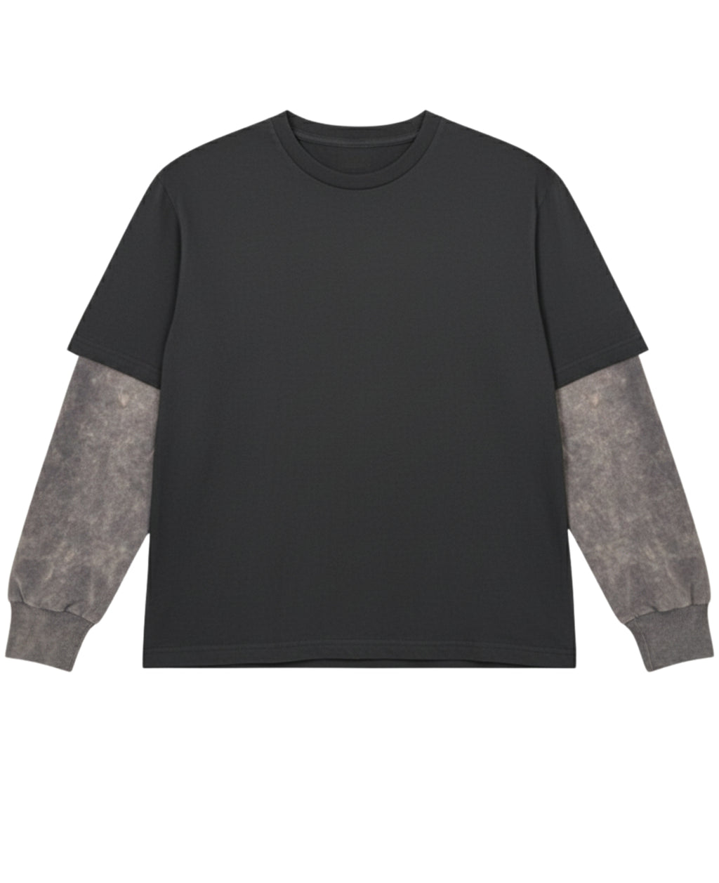 Black With Acidwash Sleeve Oversized Tee Front Design