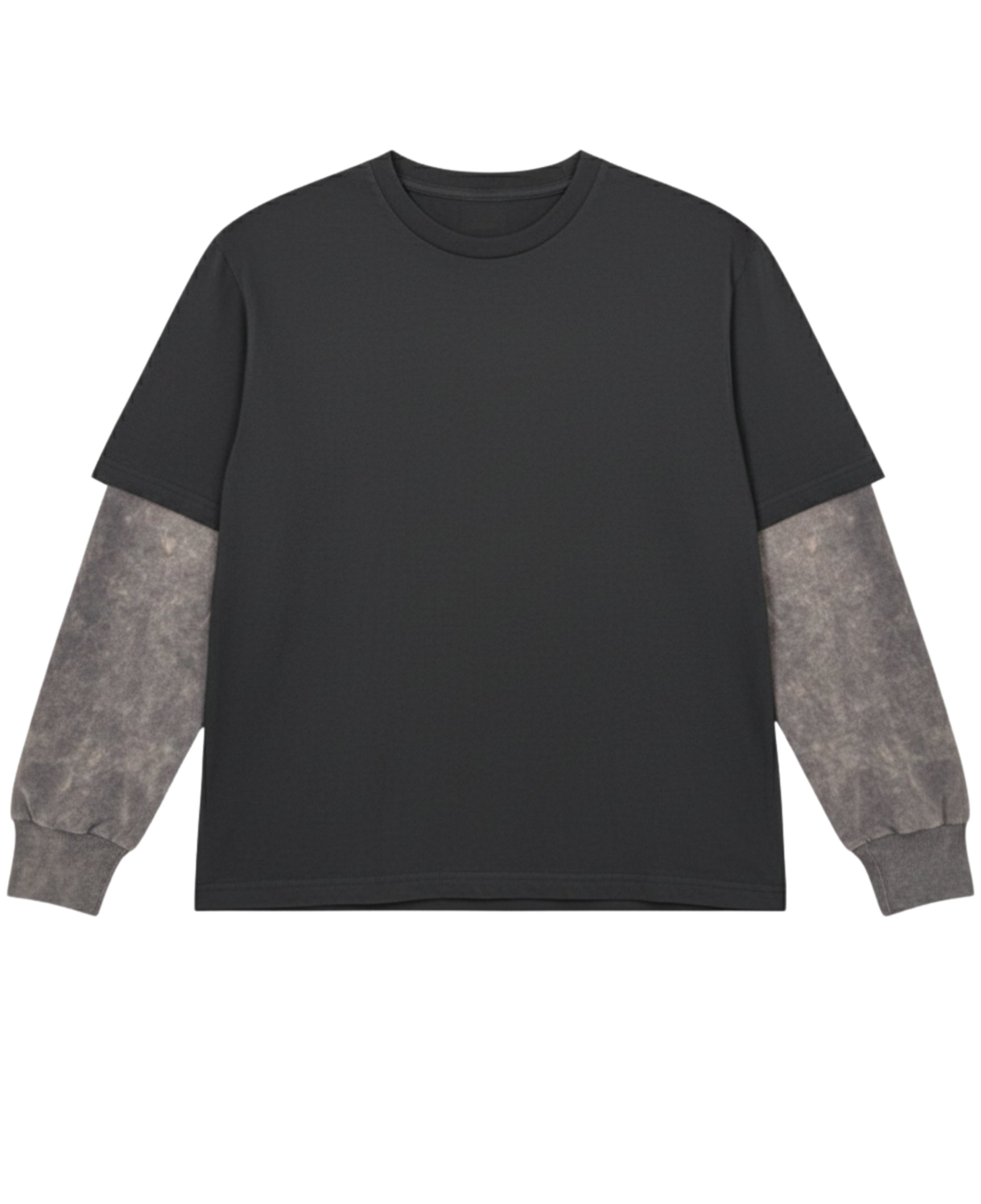 Black With Acidwash Sleeve Oversized Tee Front Design