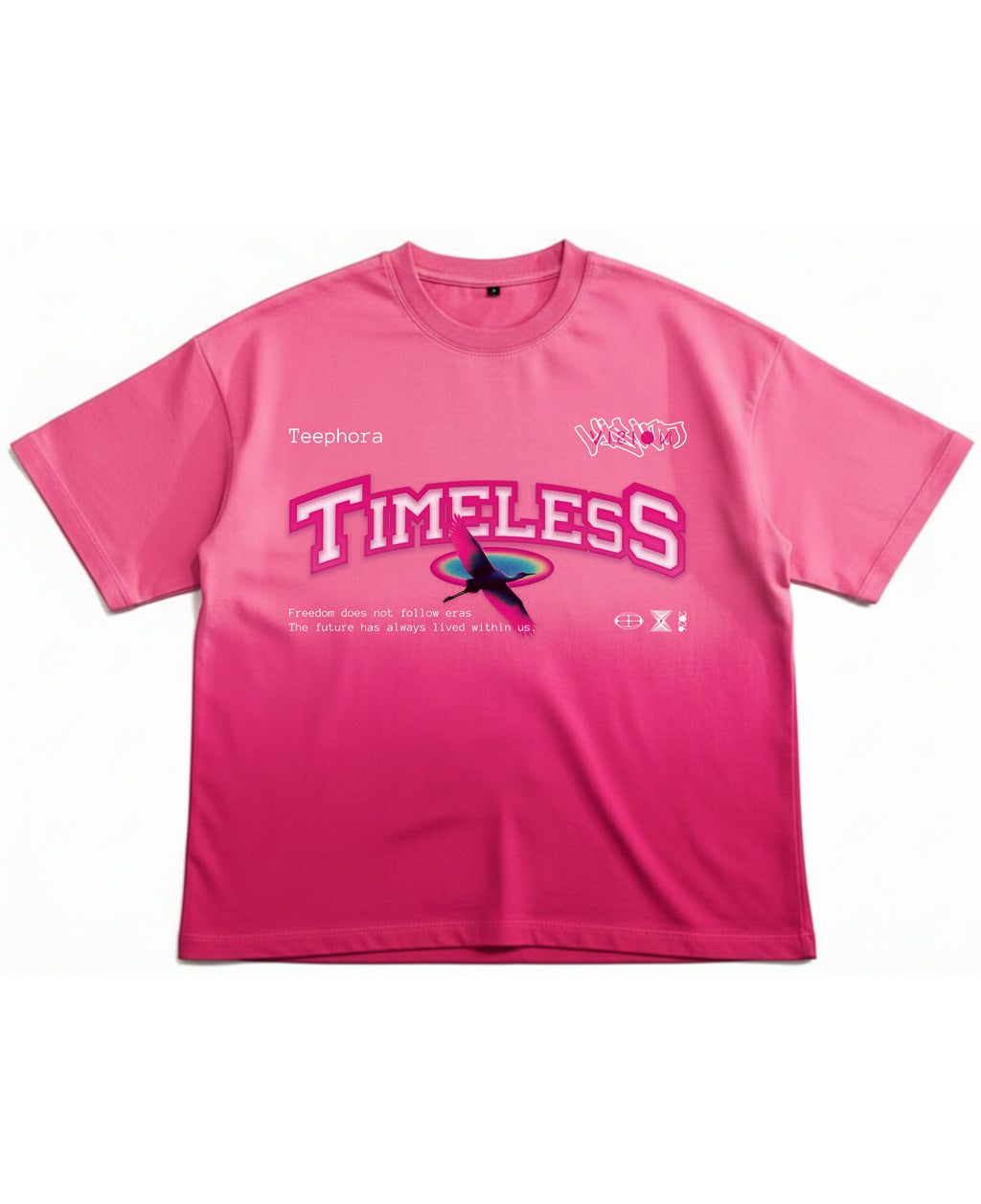 Pink Sunfade Ombré Wash Boxy Fit T-shirt Front Design